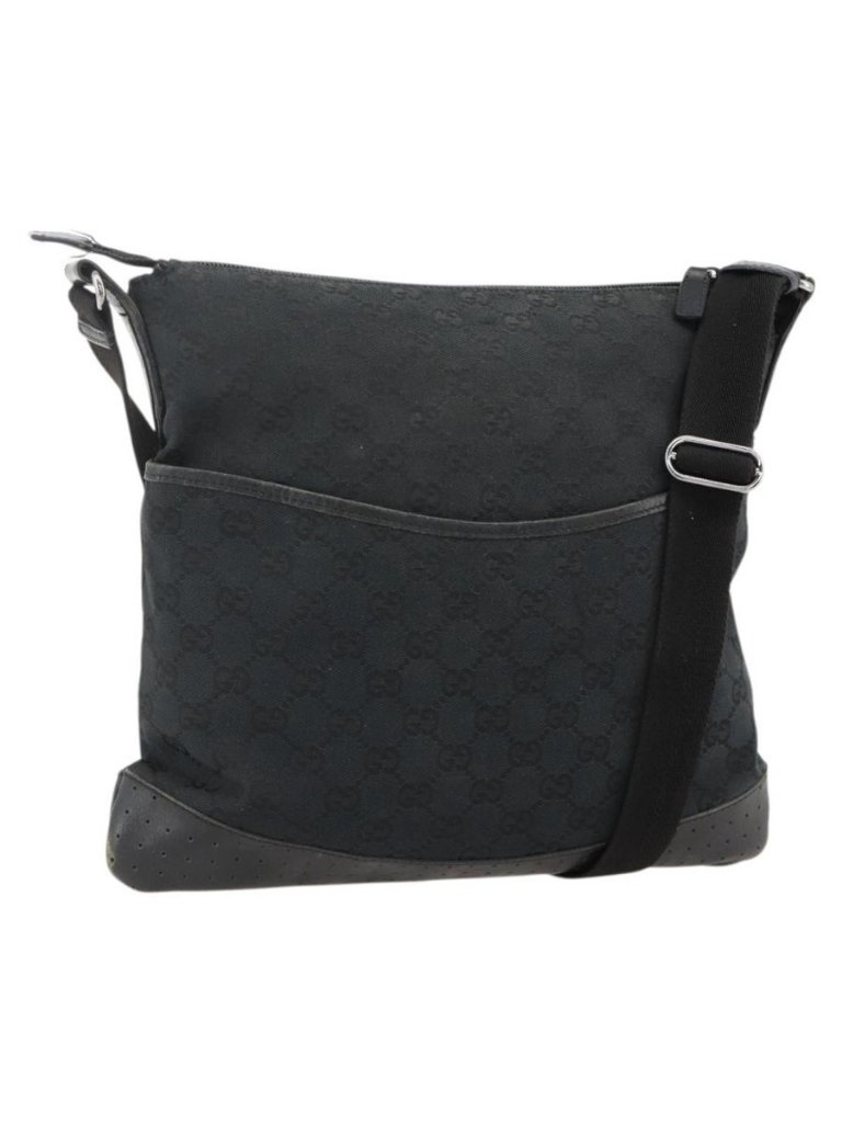 Authentic Gucci Gg Canvas Shoulder Bag Black Silver 145357